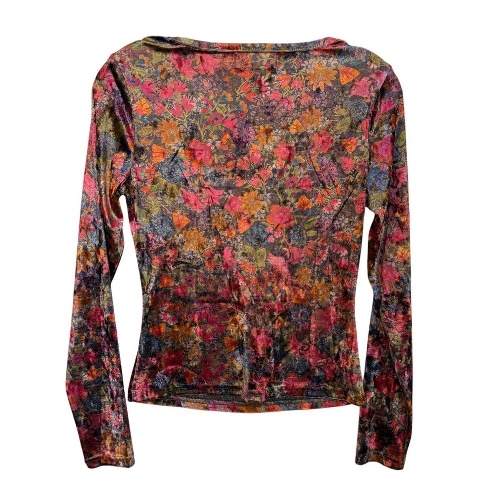 Natural Life Floral Stretch Velvet Colorful Square Neck Top "Danielle" size S - Picture 2 of 10